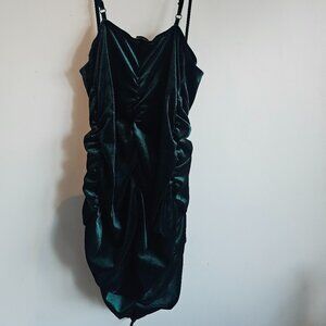 Inspired Heart Dark Green Velvet Like Y2K Spaghetti Strap Dress